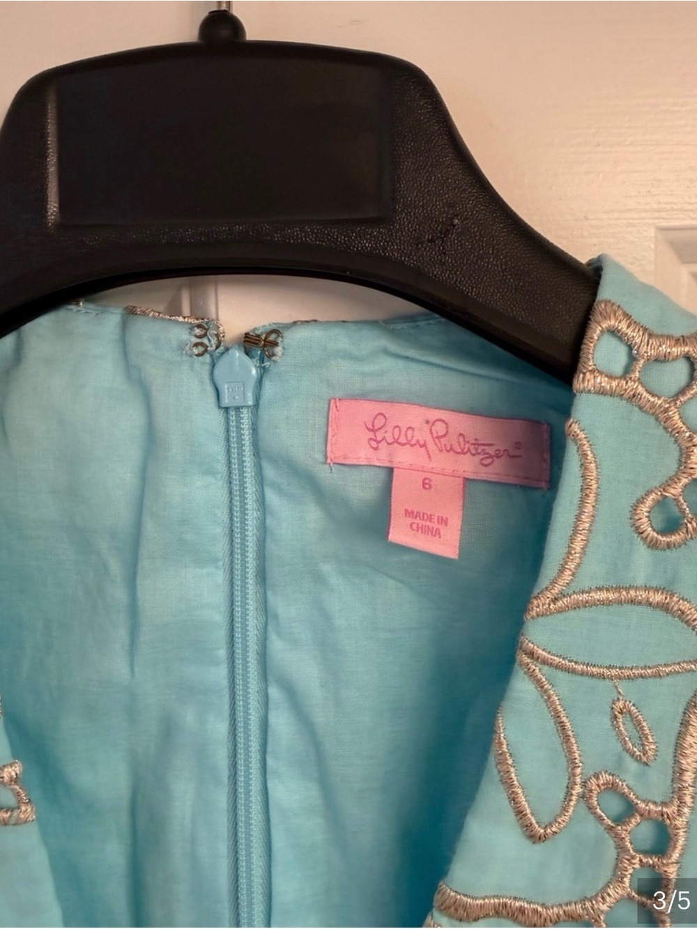 🌸EUC Lilly Pulitzer Aqua Metallic Sand Dollar Embroidered Shift Dress - Picture 3 of 5